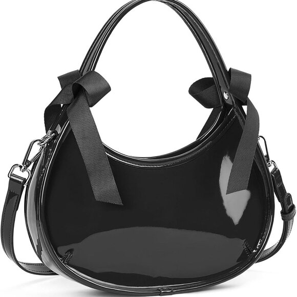Stylish Patent Leather Hobo Tote - Compact 10.04" Y2K Design for All Occasions - Picture 1 of 6